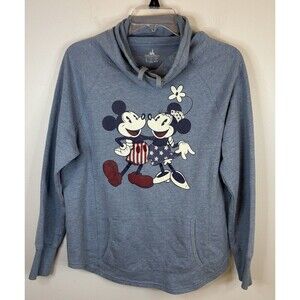 DISNEY Parks Cowlneck Sweatshirt Blue Med Mickey Minnie Authentic USA Patriotic